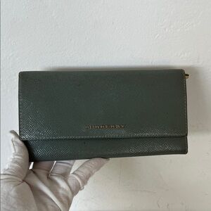 Burberry Sage Green Leather Wallet with Gold Logo